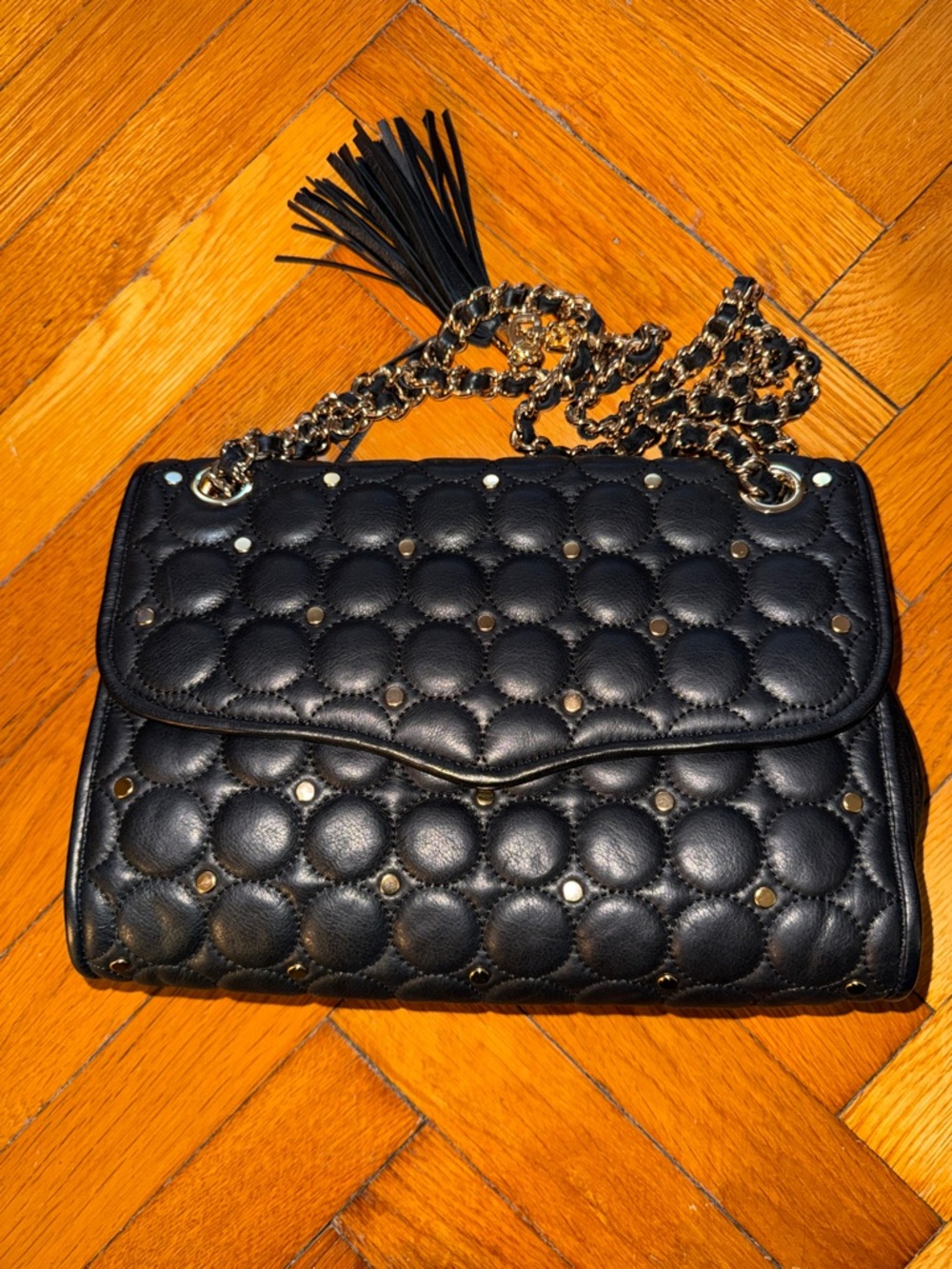 Rebecca Minkoff Affair Quilted Black Leather Chain Shoulder Bag with Tassel